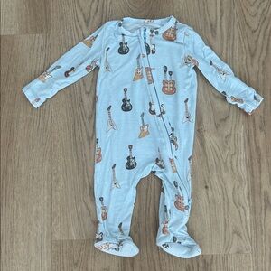 Angel Dear Blue Guitar Print Bamboo Baby Footie Size 0-3 months